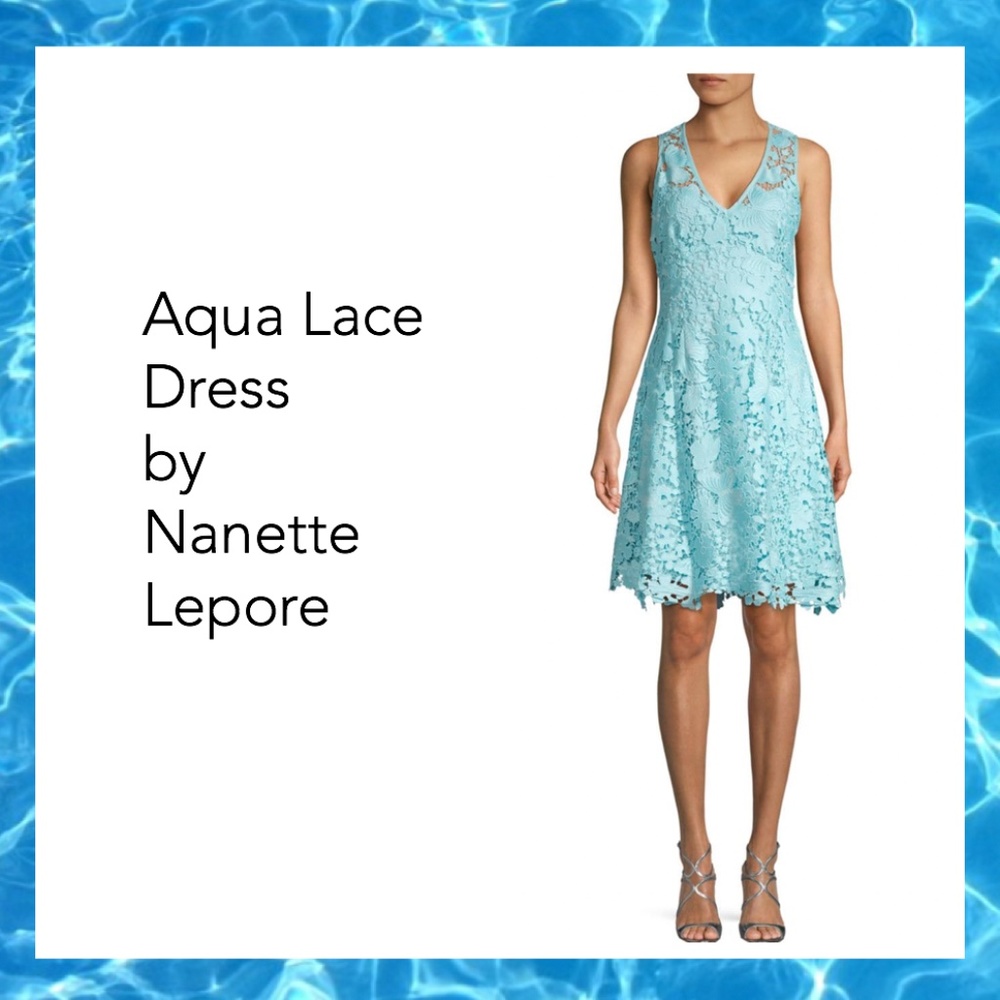 NANETTE LEPORE Lace  Dress Aqua Sz 10 excellent condition